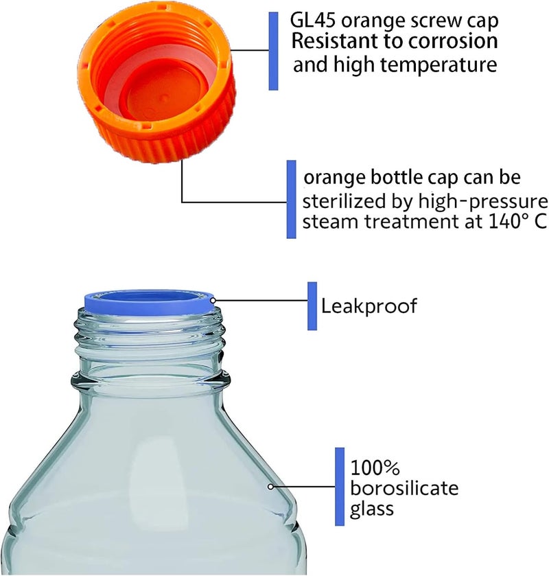 BKMAMLAB 500ml Round Media Storage Bottles with GL45 Screw Cap Borosilicate Glass Maximum temperature 249.8°F Pack of 3 - Image 5